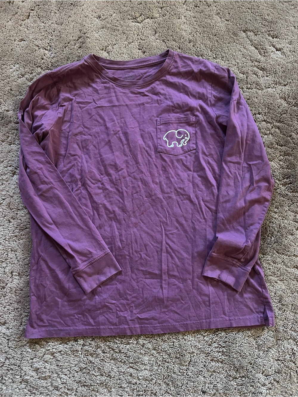 Ivory Ella Long-Sleeve Pocket Tee in Purple with Elephant Graphic